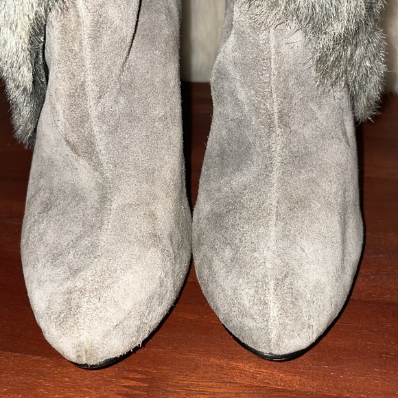 Mariah Carey Suede Leather w/Faux Fur Stiletto Boots Gray Genuine Leather Size 8 - Picture 10 of 11